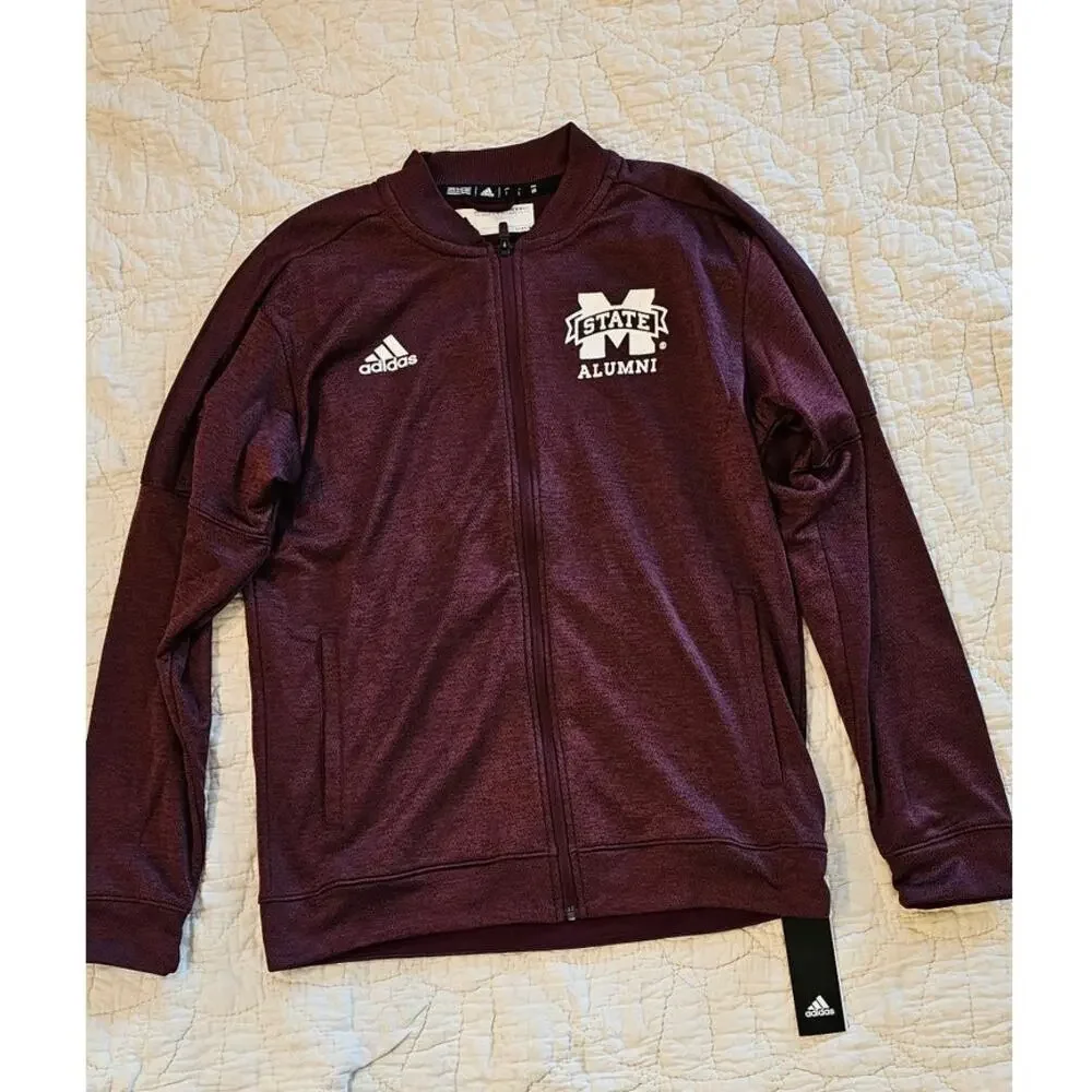 NWT Adidas Mississippi‎ State Bulldogs Alumni Full Zip Jacket Men Size L Maroon